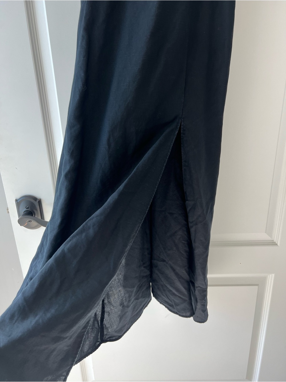 Zara Black Linen-Blend Maxi Dress Lace-Up Tie Back Square Neck Side Slit Medium - Picture 3 of 12